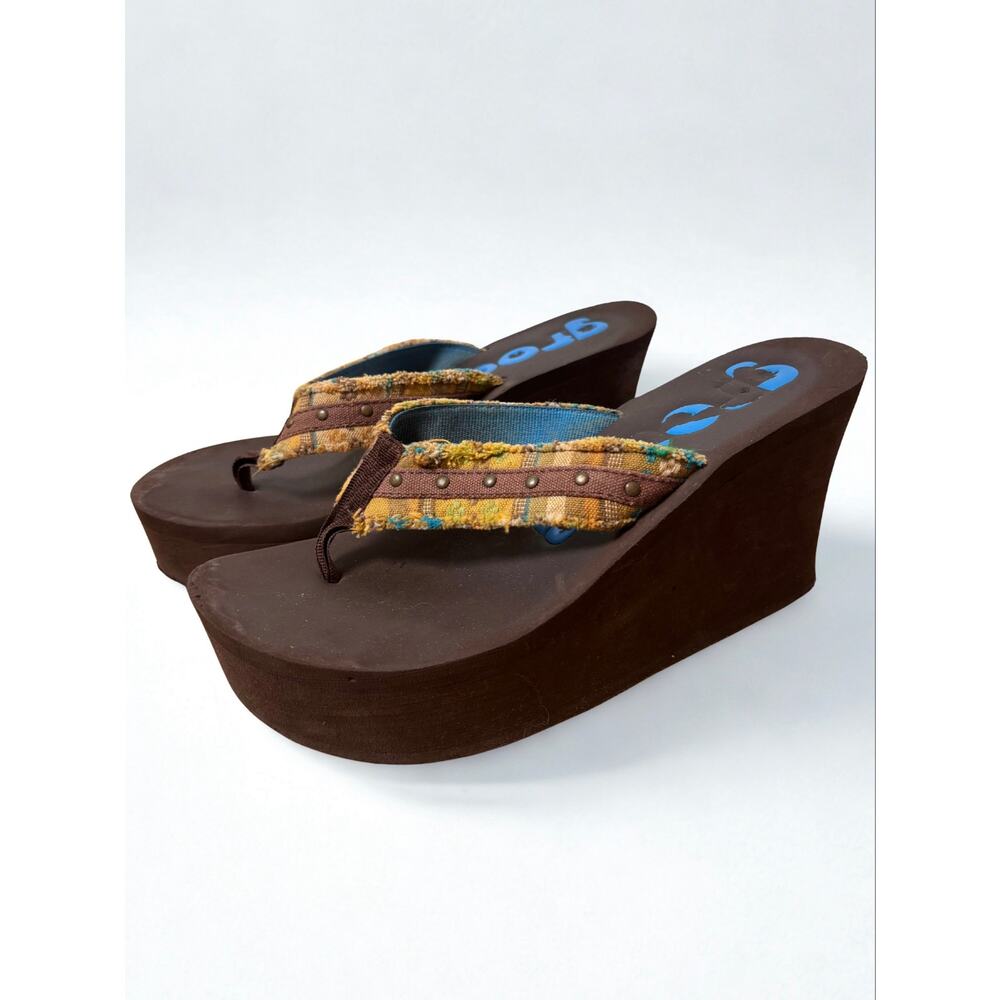 Vtg Y2K Groove Platform Chunky Wedge Flip Flops Size 7
